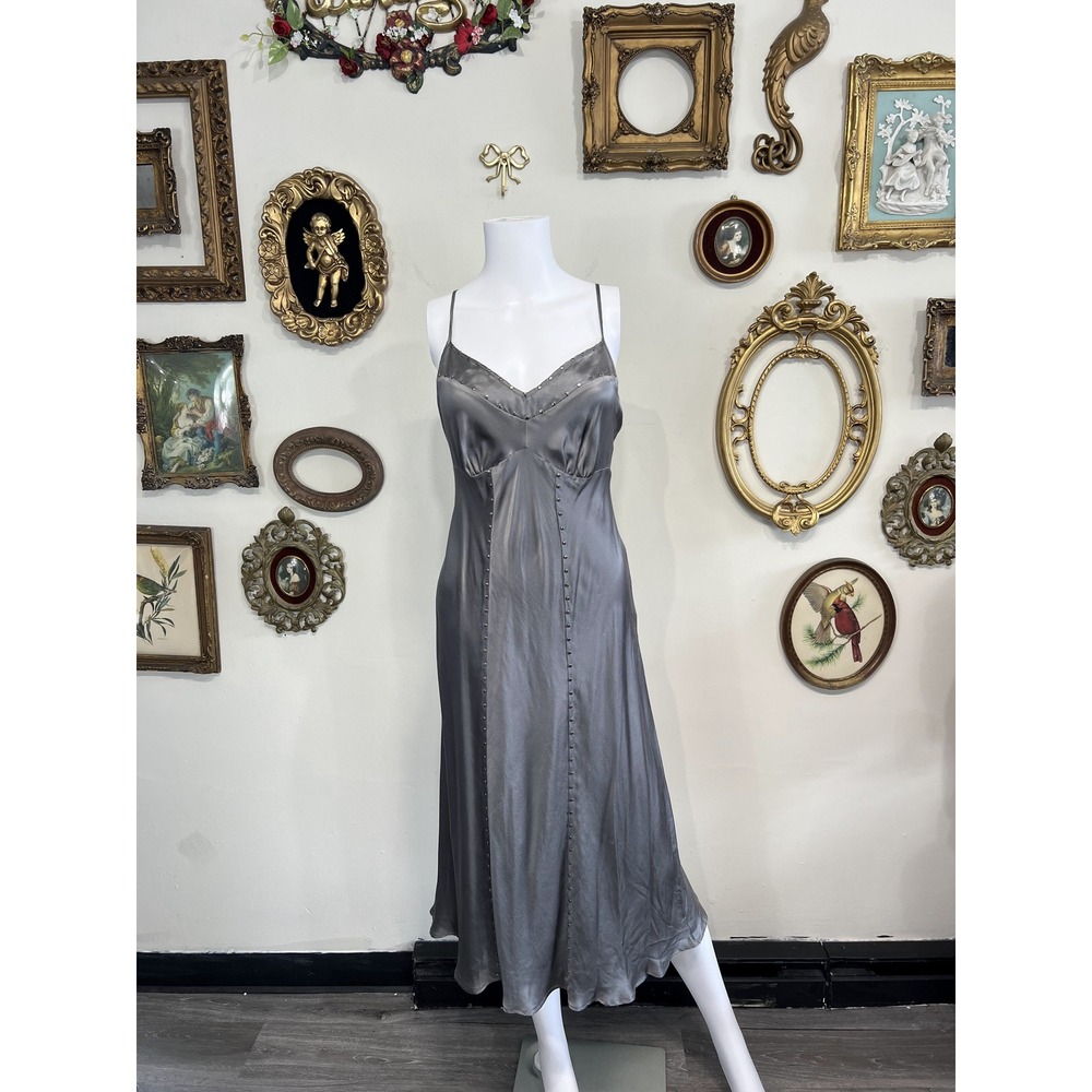 To the Max Vintage Studded Silk Slip Dress Size 12 Gray